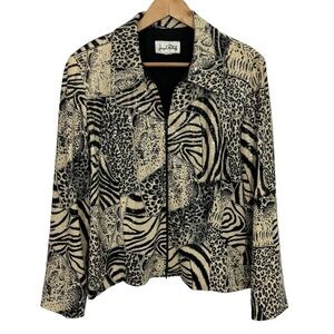 Joseph Ribkoff Mixed Animal Print Jacket Womens M/L Cream Black Full Zip EUC